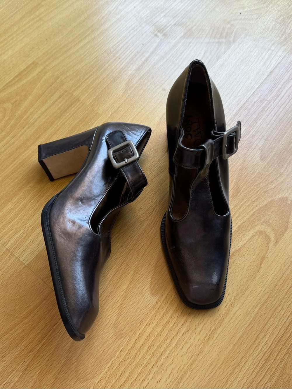 Vintage Two Lips dark grey leather Mary Janes